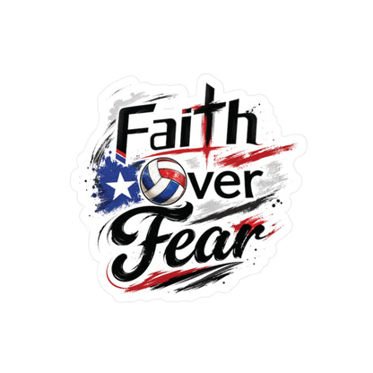 Faith Over Fear Christian Volleyball Sticker | Puerto Rican Flag Waterproof Kiss-Cut Vinyl Decal