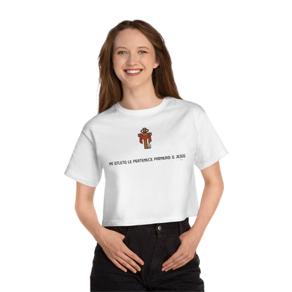 Mi Atleta Pertenece Primero a Jesús | Puerto Rico Faith Cross Soccer ball Cropped Tee | Women's Flowy Crop Top