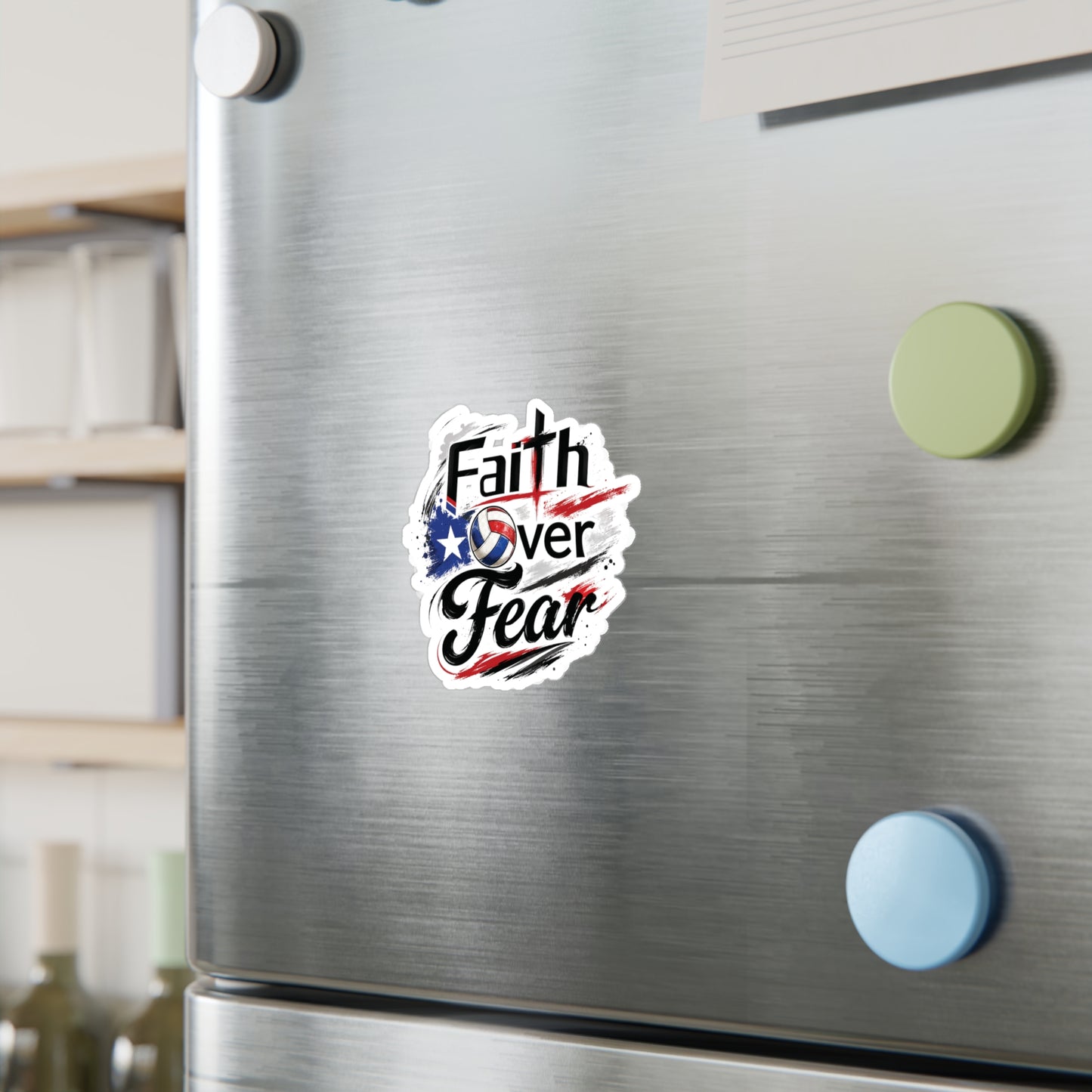 Faith Over Fear Christian Volleyball Sticker | Puerto Rican Flag Waterproof Kiss-Cut Vinyl Decal