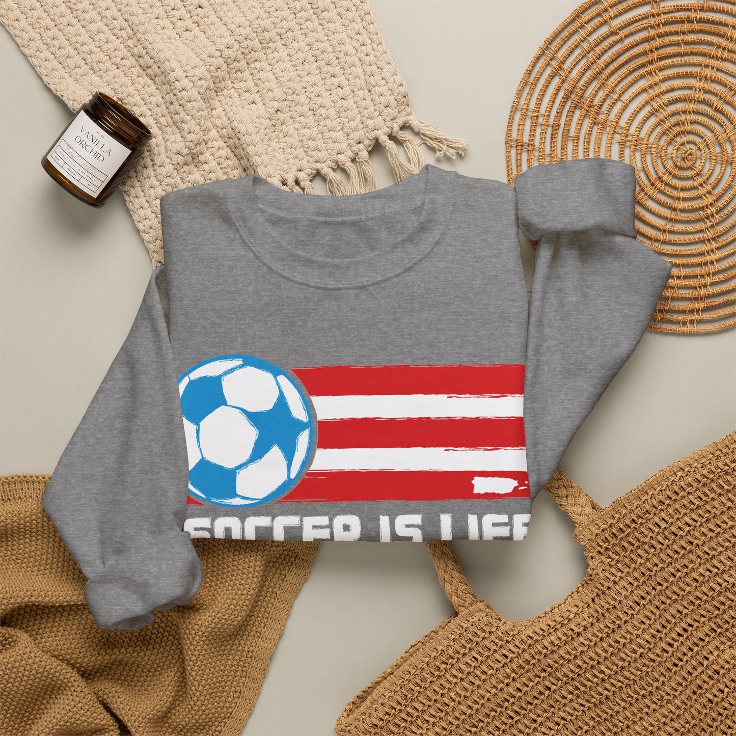 Soccer Is Life Puerto Rican Soccer Crewneck Sweatshirt | Unisex Heavy Blend™ Soccer Player & Fan Gift