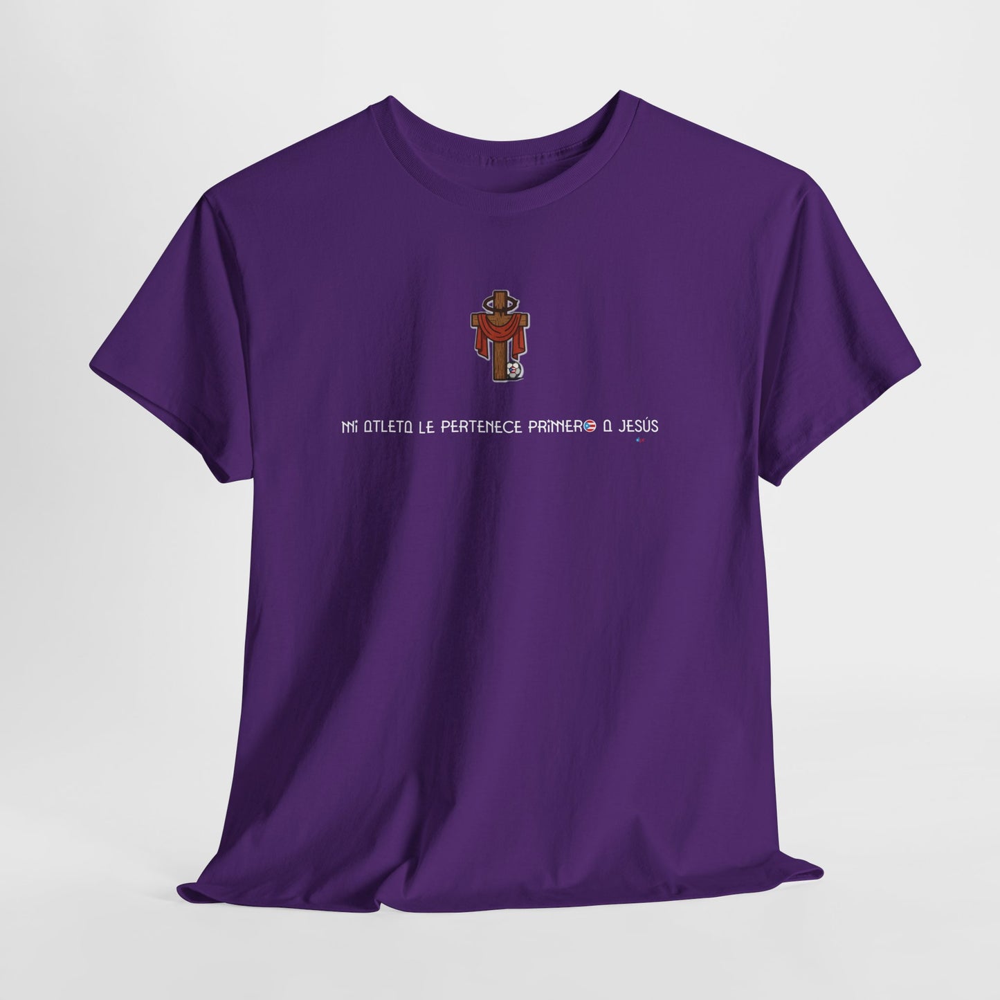 Mi Atleta Pertenece Primero a Jesús | Puerto Rico Faith Cross Soccer ball Unisex Heavy Cotton Tee