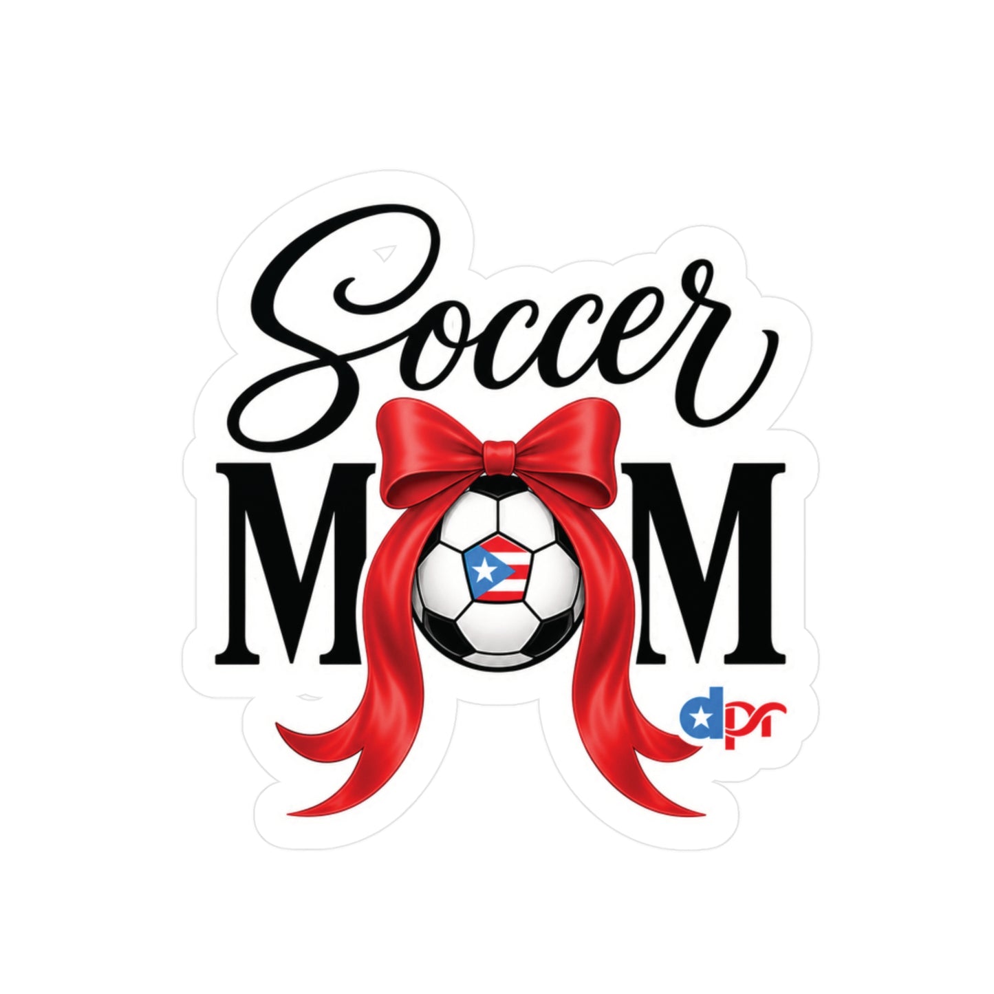 Soccer Mom Boricua Red Bow Puerto Rican Flag Waterproof Kiss-Cut Vinyl Decal