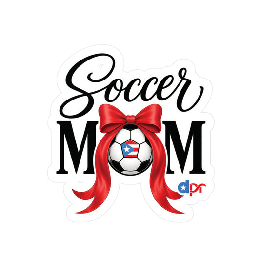 Soccer Mom Boricua Red Bow Puerto Rican Flag Waterproof Kiss-Cut Vinyl Decal