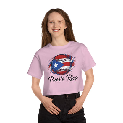 Puerto Rico Baseball Women's Flowy Cropped Tee | Puerto Rican Baseball Shirt