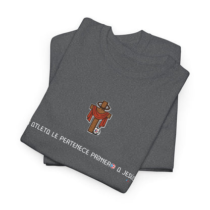 Mi Atleta Pertenece Primero a Jesús | Puerto Rico Faith Cross Soccer ball Unisex Heavy Cotton Tee