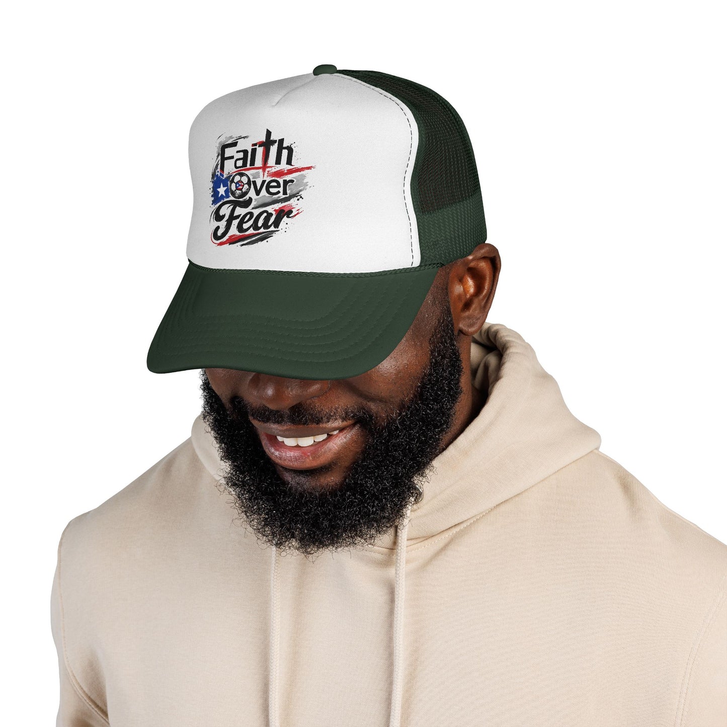 Faith Over Fear Puerto Rican Flag Soccer Ball Trucker Caps FREE SHIPPING