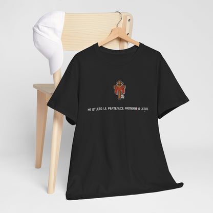 Mi Atleta Pertenece Primero a Jesús | Puerto Rico Faith Cross Soccer ball Unisex Heavy Cotton Tee