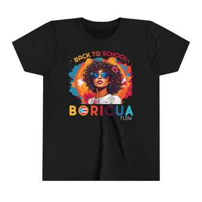 Back to School Boricua Girl Flow Black Youth Short Sleeve Tee