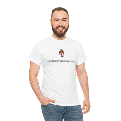 Mi Atleta Pertenece Primero a Jesús | Puerto Rico Faith Cross Soccer ball Unisex Heavy Cotton Tee