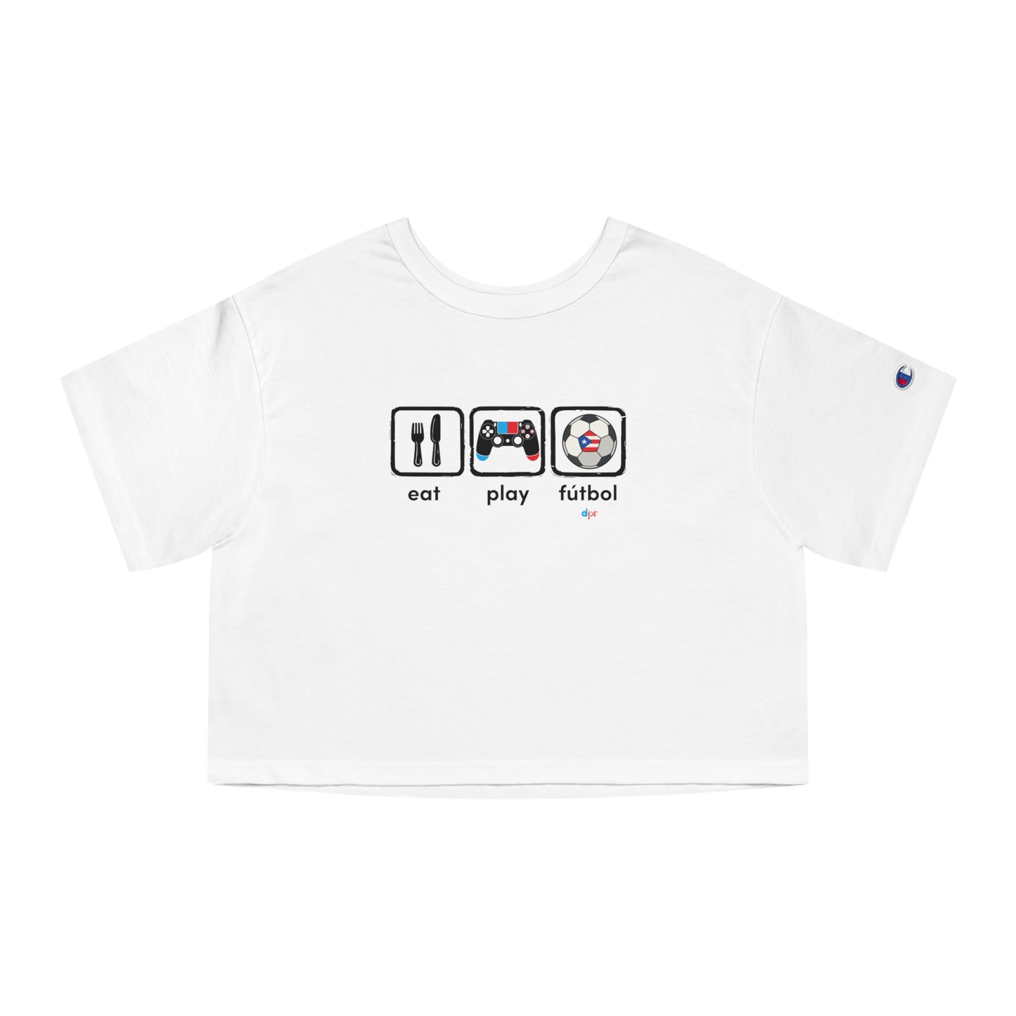 Eat Play Fútbol Graphic Tee | Puerto Rican Flag Soccer Flowy Cropped Tee