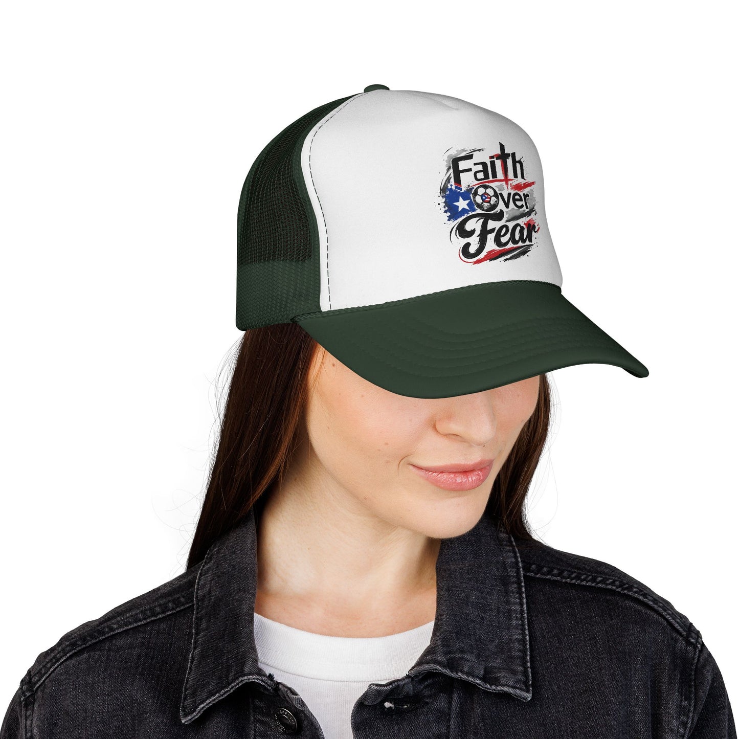 Faith Over Fear Puerto Rican Flag Soccer Ball Trucker Caps FREE SHIPPING