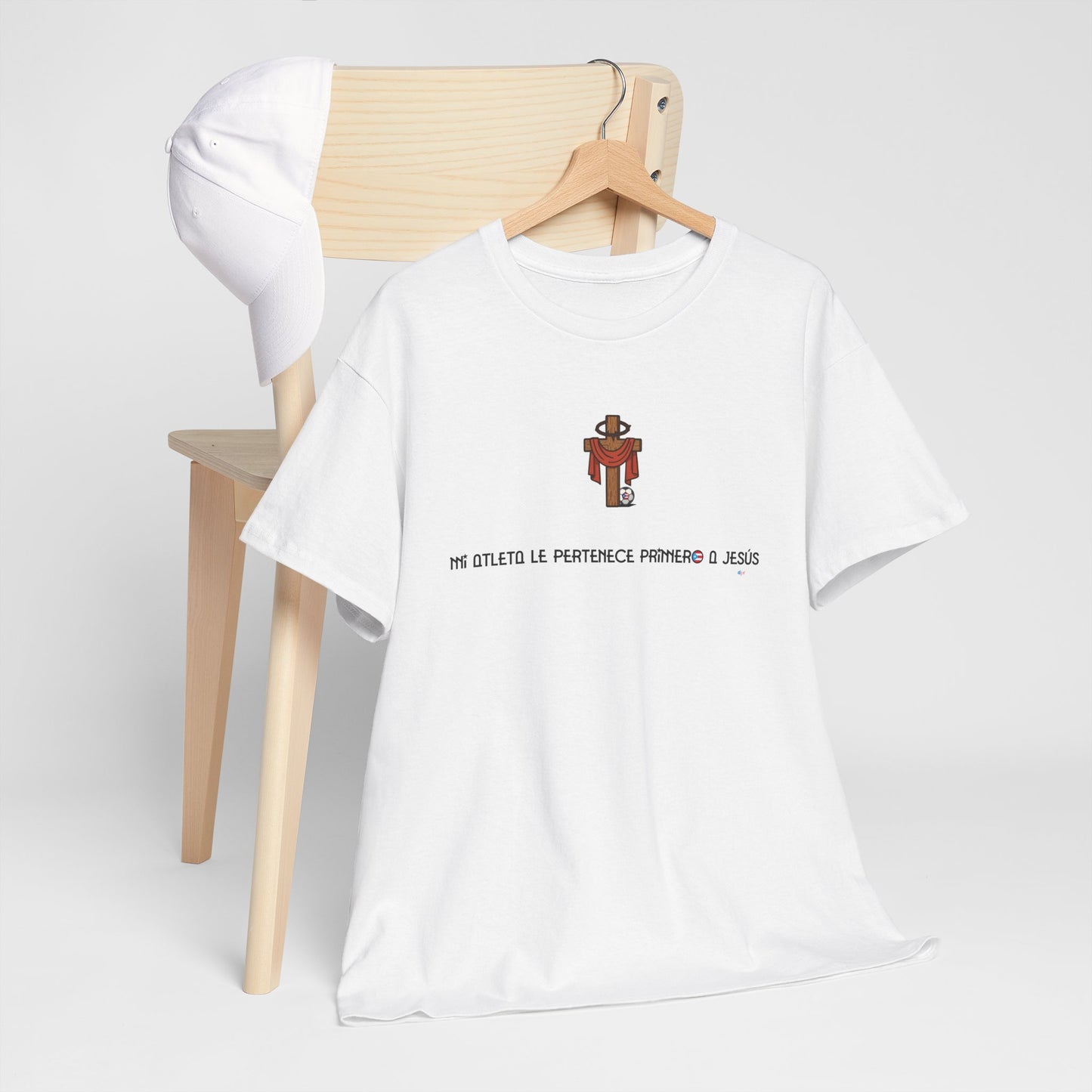 Mi Atleta Pertenece Primero a Jesús | Puerto Rico Faith Cross Soccer ball Unisex Heavy Cotton Tee