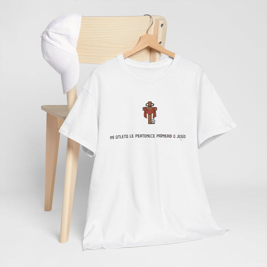 Mi Atleta Pertenece Primero a Jesús | Puerto Rico Faith Cross Soccer ball Unisex Heavy Cotton Tee