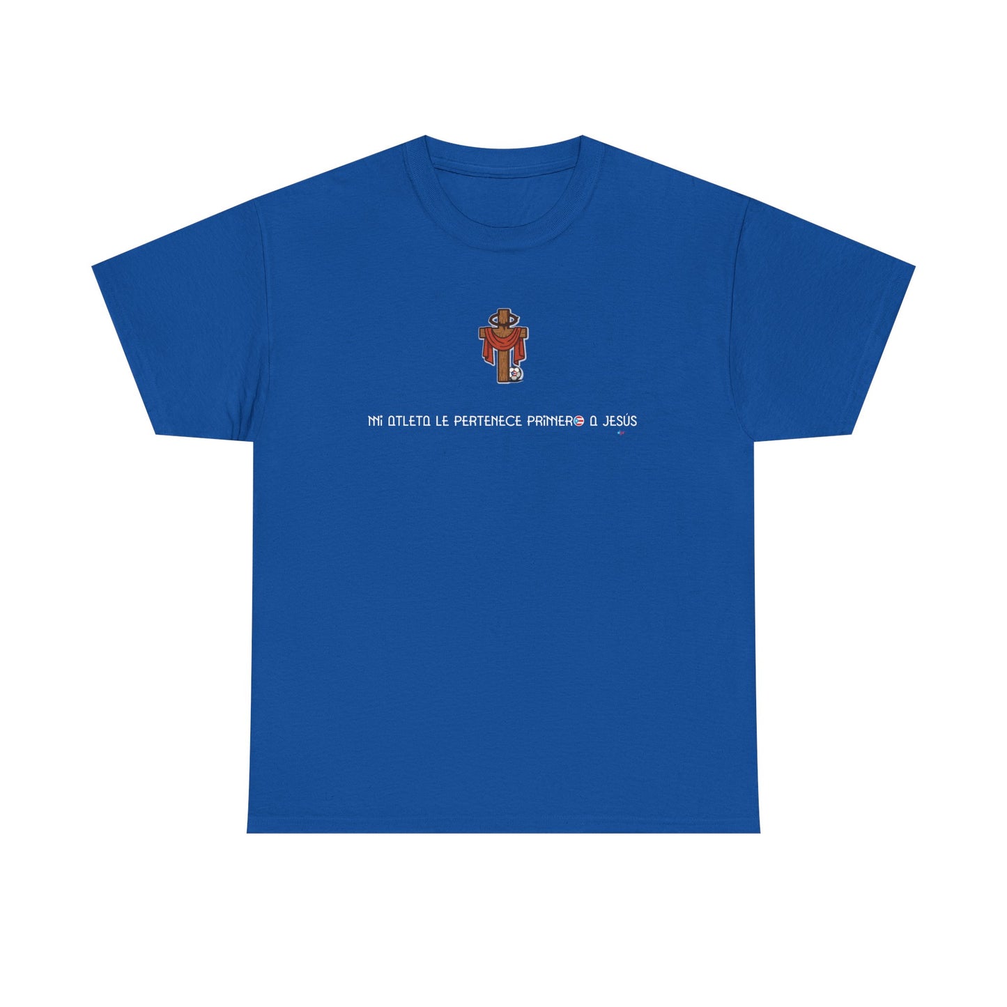 Mi Atleta Pertenece Primero a Jesús | Puerto Rico Faith Cross Soccer ball Unisex Heavy Cotton Tee