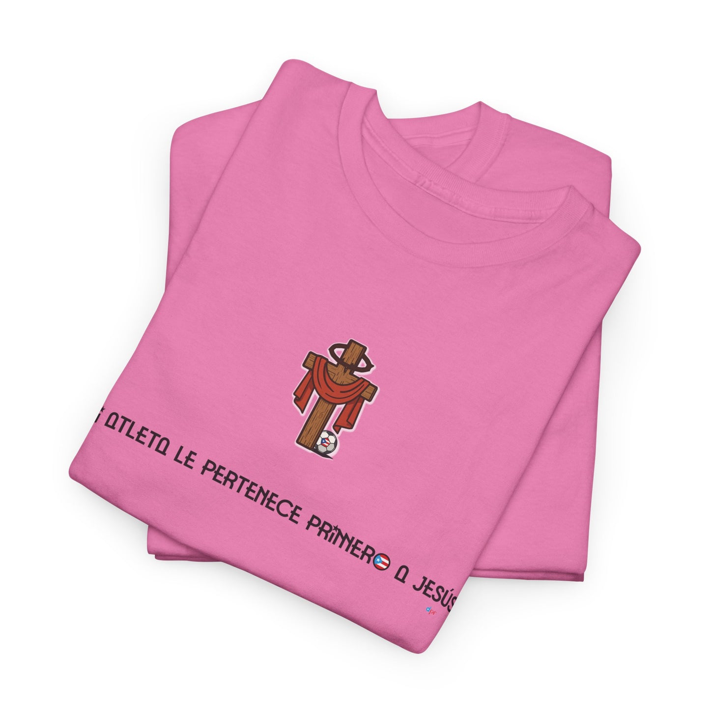 Mi Atleta Pertenece Primero a Jesús | Puerto Rico Faith Cross Soccer ball Unisex Heavy Cotton Tee