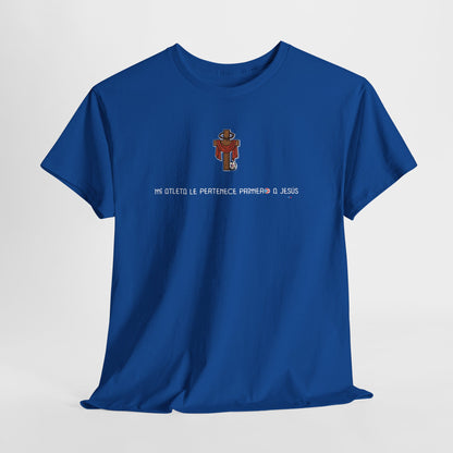 Mi Atleta Pertenece Primero a Jesús | Puerto Rico Faith Cross Soccer ball Unisex Heavy Cotton Tee