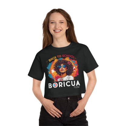 Back To School Boricua Girl Flow Black T Shirt Flowy Cropped Tee