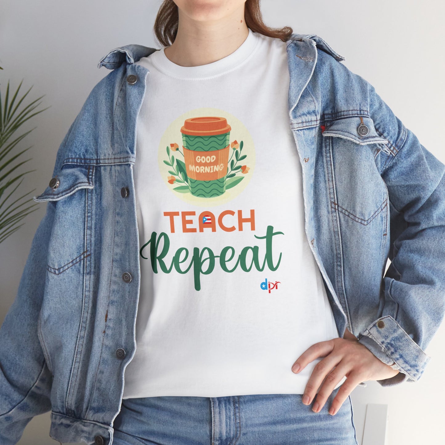 Coffee Teach Repeat - Back to School Boricua Teacher Heavy Cotton Tee