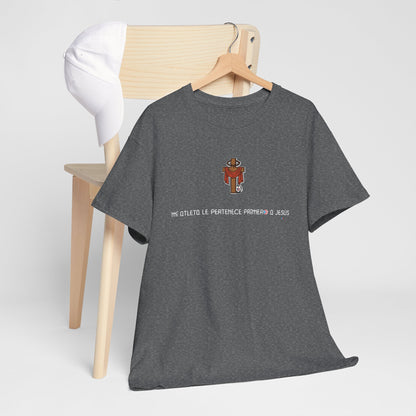 Mi Atleta Pertenece Primero a Jesús | Puerto Rico Faith Cross Soccer ball Unisex Heavy Cotton Tee