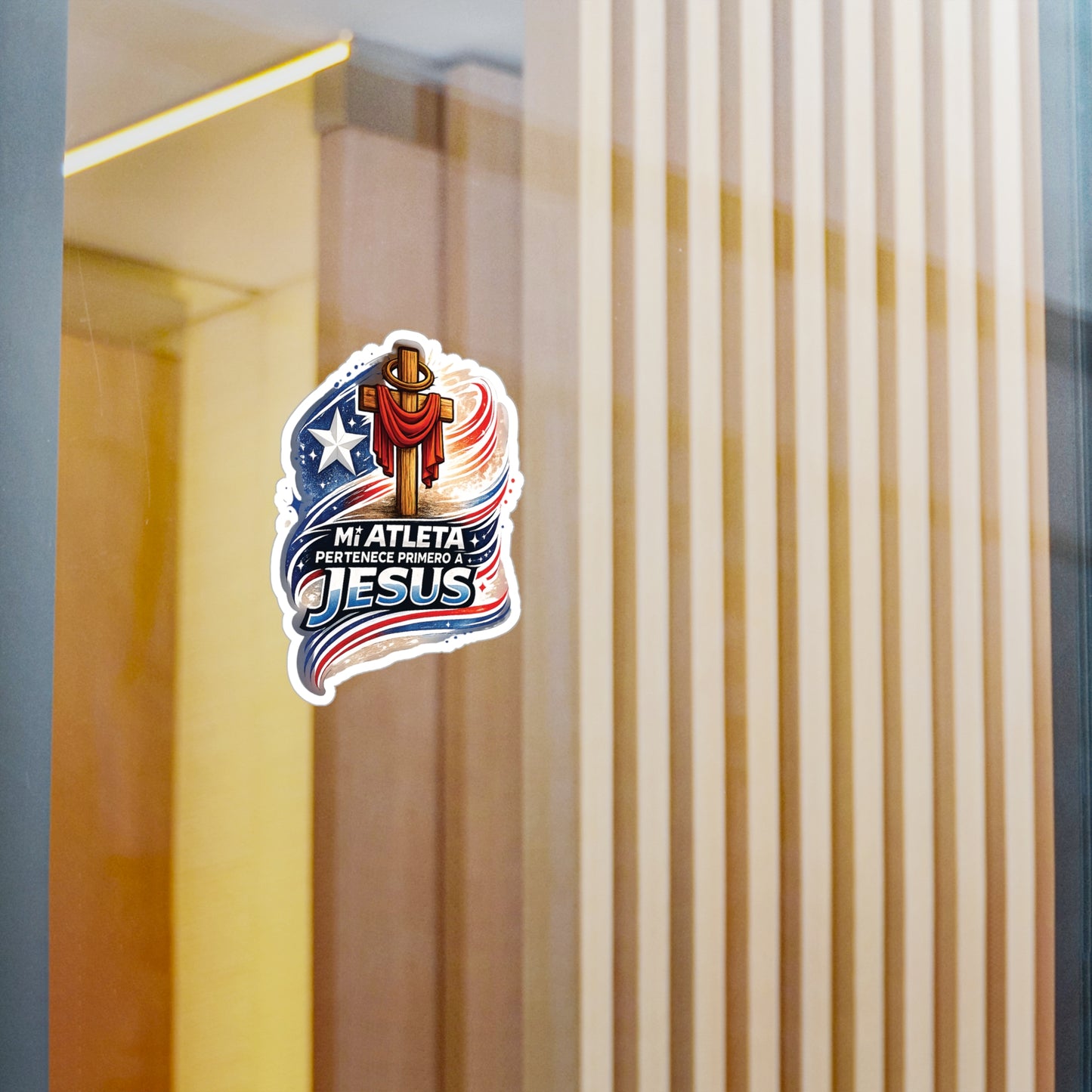 Mi Atleta Pertenece Primero a Jesús | Puerto Rico Faith Cross Waterproof Kiss-Cut Vinyl Decal