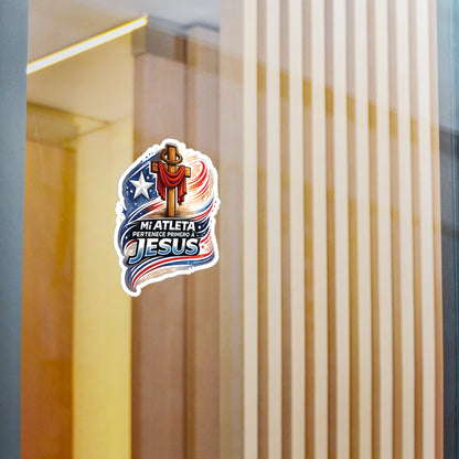 Mi Atleta Pertenece Primero a Jesús | Puerto Rico Faith Cross Waterproof Kiss-Cut Vinyl Decal