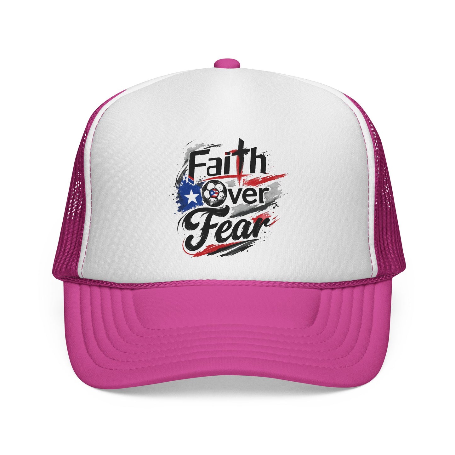 Faith Over Fear Puerto Rican Flag Soccer Ball Trucker Caps FREE SHIPPING