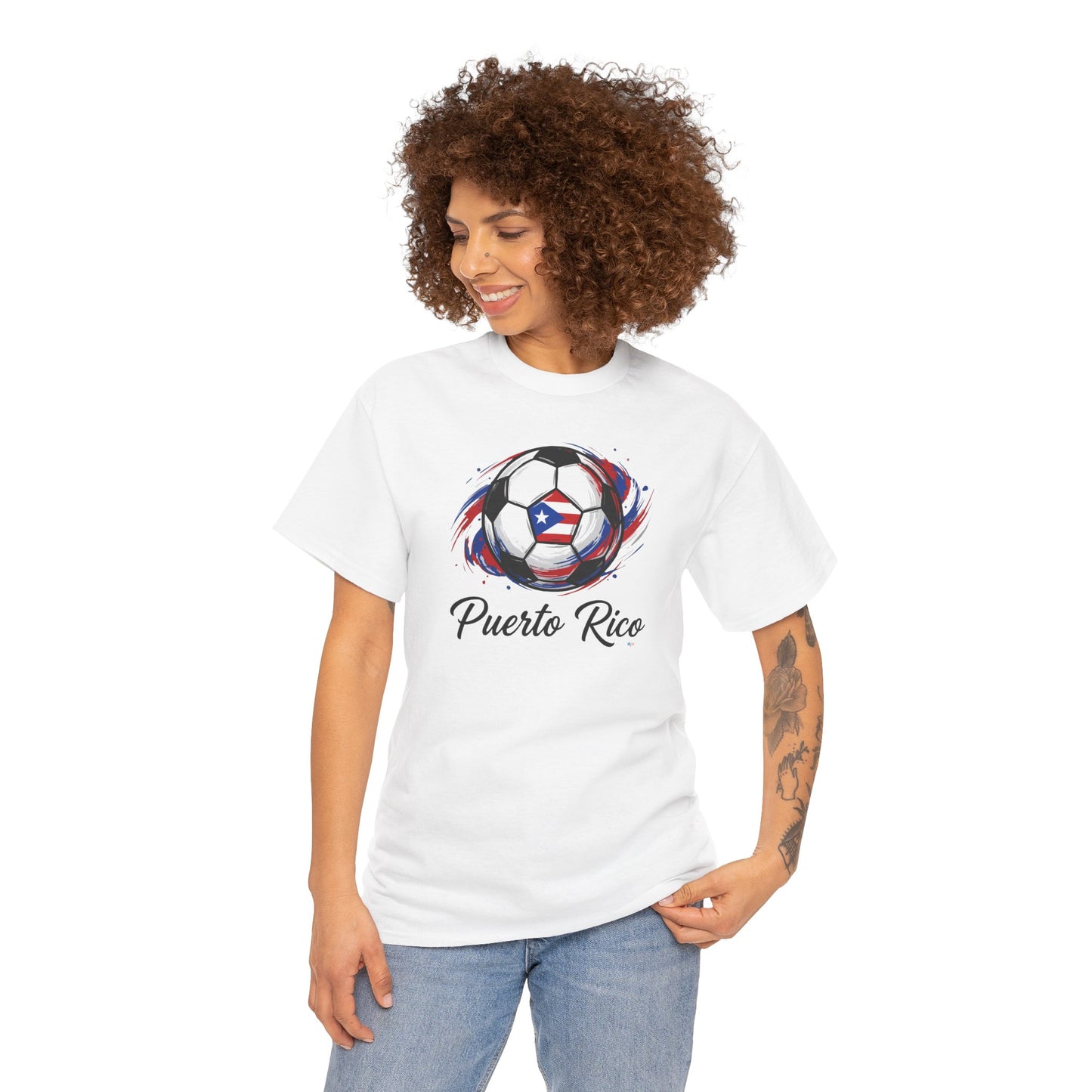 Puerto Rico Soccer Ball Flag | Unisex Heavy Cotton T-Shirt