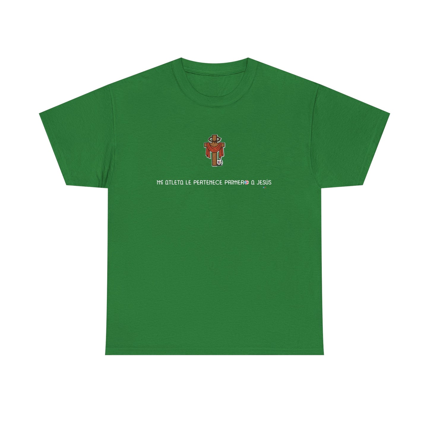 Mi Atleta Pertenece Primero a Jesús | Puerto Rico Faith Cross Soccer ball Unisex Heavy Cotton Tee