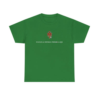 Mi Atleta Pertenece Primero a Jesús | Puerto Rico Faith Cross Soccer ball Unisex Heavy Cotton Tee