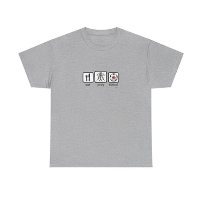 Eat Pray Fútbol Graphic Tee | Puerto Rican Flag Soccer Shirt | Unisex Heavy Cotton T-Shirt