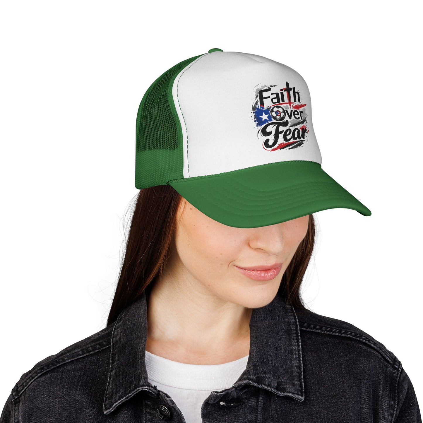 Faith Over Fear Puerto Rican Flag Soccer Ball Trucker Caps FREE SHIPPING