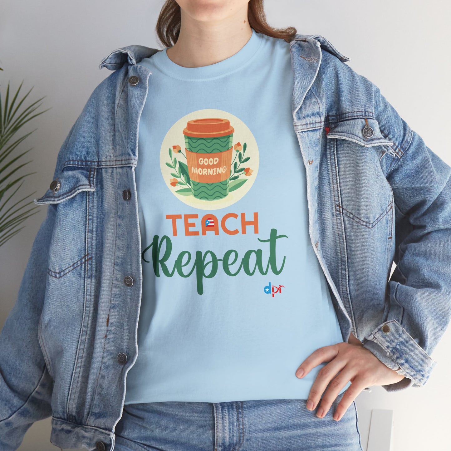 Coffee Teach Repeat - Back to School Boricua Teacher Heavy Cotton Tee