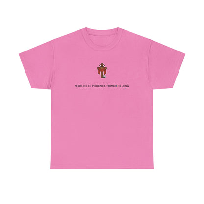 Mi Atleta Pertenece Primero a Jesús | Puerto Rico Faith Cross Soccer ball Unisex Heavy Cotton Tee