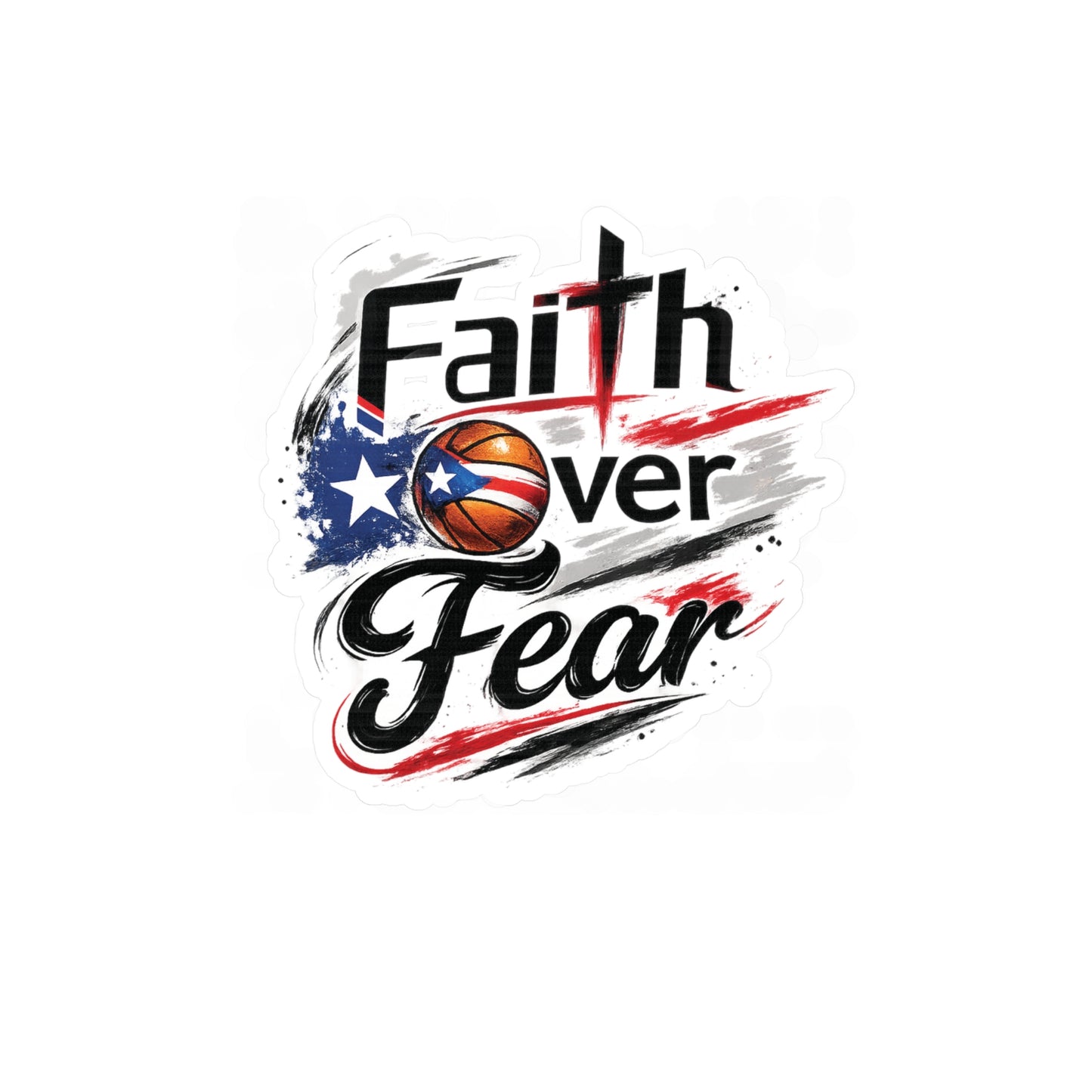 Faith Over Fear Christian Basketball Sticker | Puerto Rican Flag Waterproof Kiss-Cut Vinyl Decal