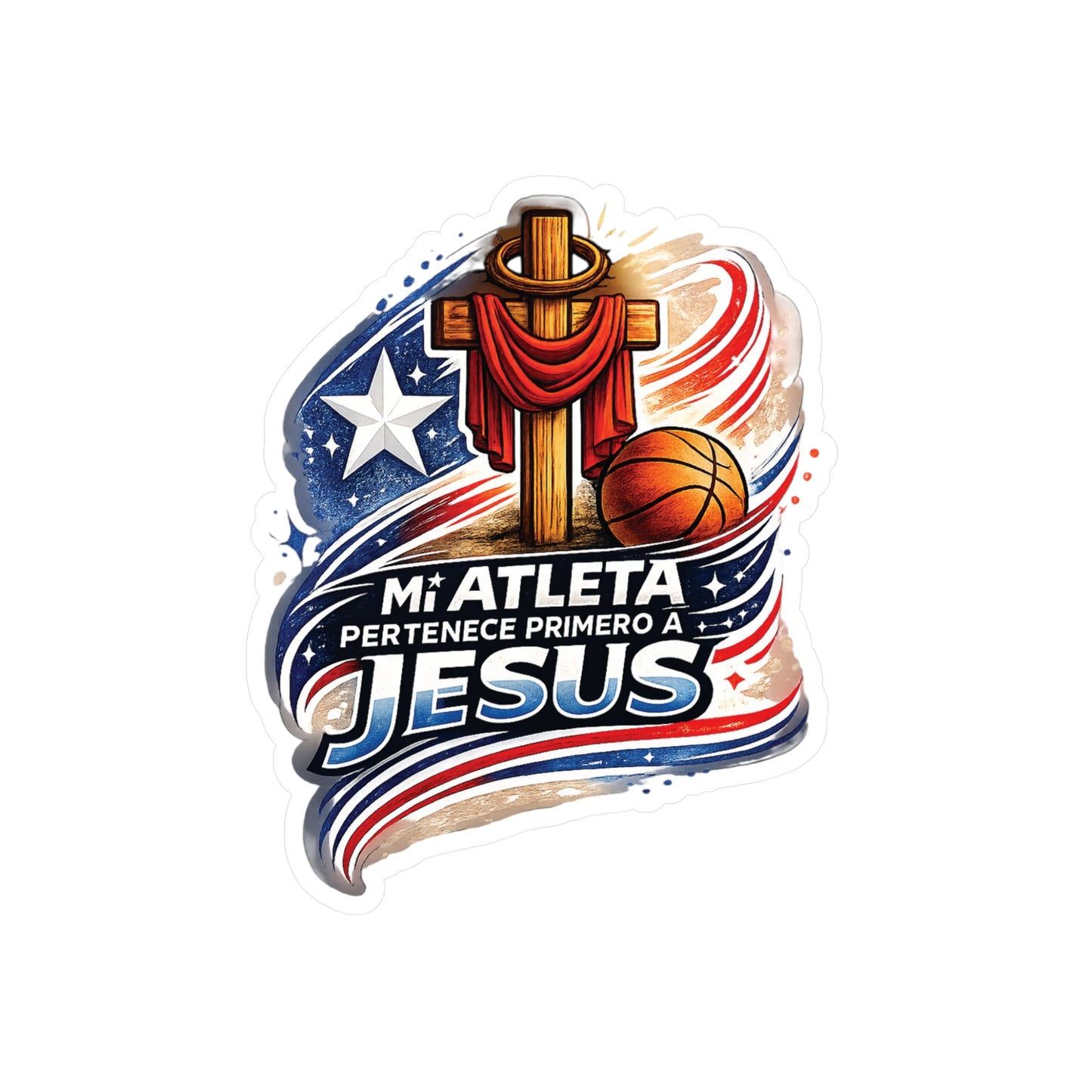 Mi Atleta Pertenece Primero a Jesús | Puerto Rico Faith Cross Basketball Waterproof Kiss-Cut Vinyl Decal