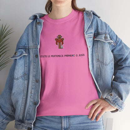 Mi Atleta Pertenece Primero a Jesús | Puerto Rico Faith Cross Soccer ball Unisex Heavy Cotton Tee