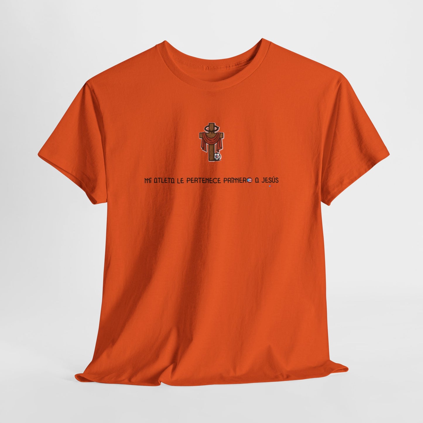 Mi Atleta Pertenece Primero a Jesús | Puerto Rico Faith Cross Soccer ball Unisex Heavy Cotton Tee