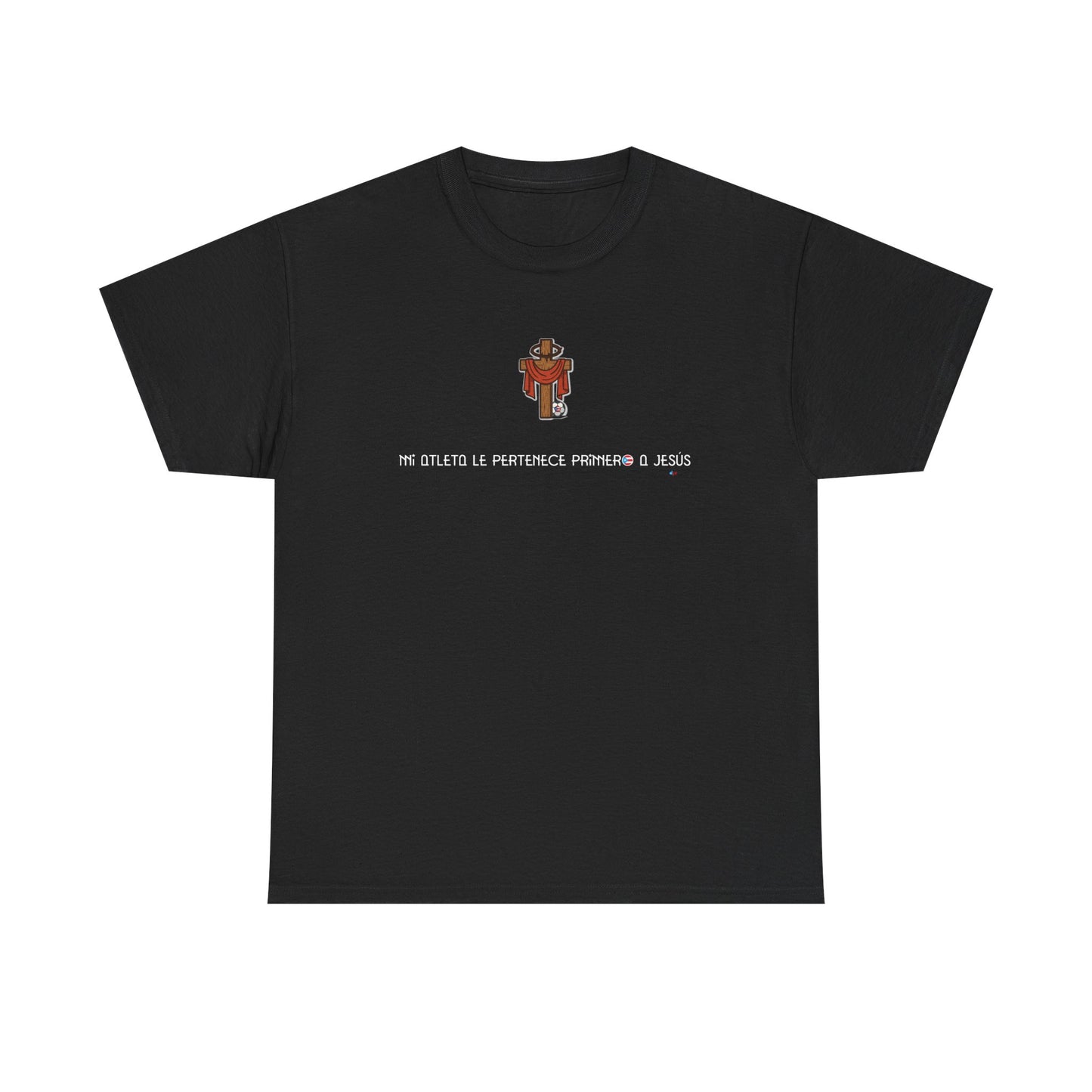 Mi Atleta Pertenece Primero a Jesús | Puerto Rico Faith Cross Soccer ball Unisex Heavy Cotton Tee