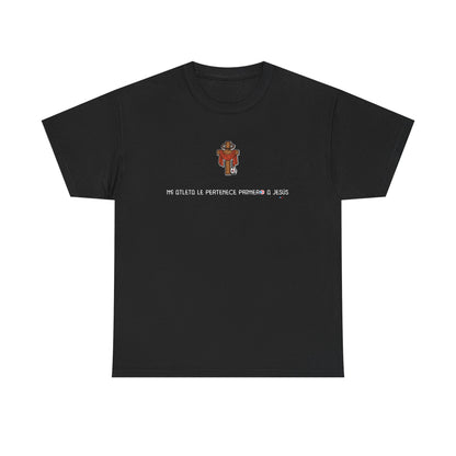 Mi Atleta Pertenece Primero a Jesús | Puerto Rico Faith Cross Soccer ball Unisex Heavy Cotton Tee