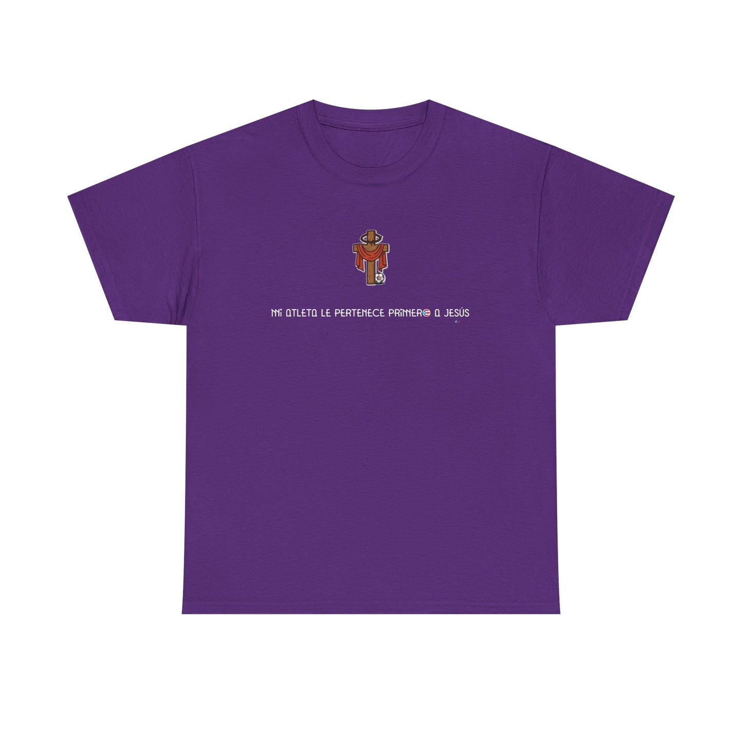 Mi Atleta Pertenece Primero a Jesús | Puerto Rico Faith Cross Soccer ball Unisex Heavy Cotton Tee