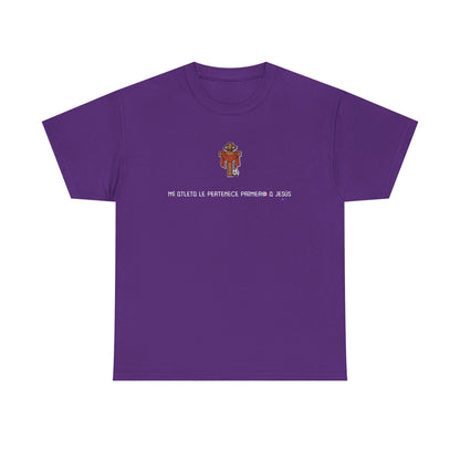 Mi Atleta Pertenece Primero a Jesús | Puerto Rico Faith Cross Soccer ball Unisex Heavy Cotton Tee