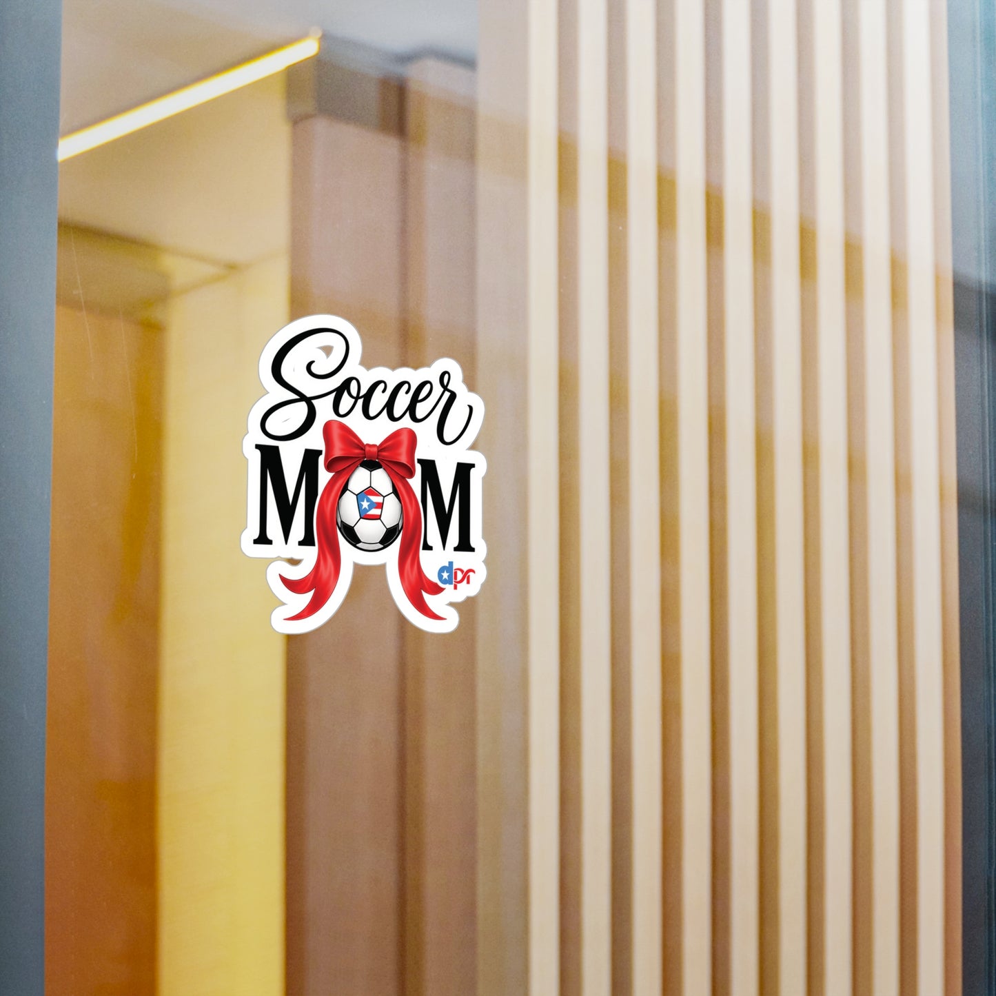 Soccer Mom Boricua Red Bow Puerto Rican Flag Waterproof Kiss-Cut Vinyl Decal