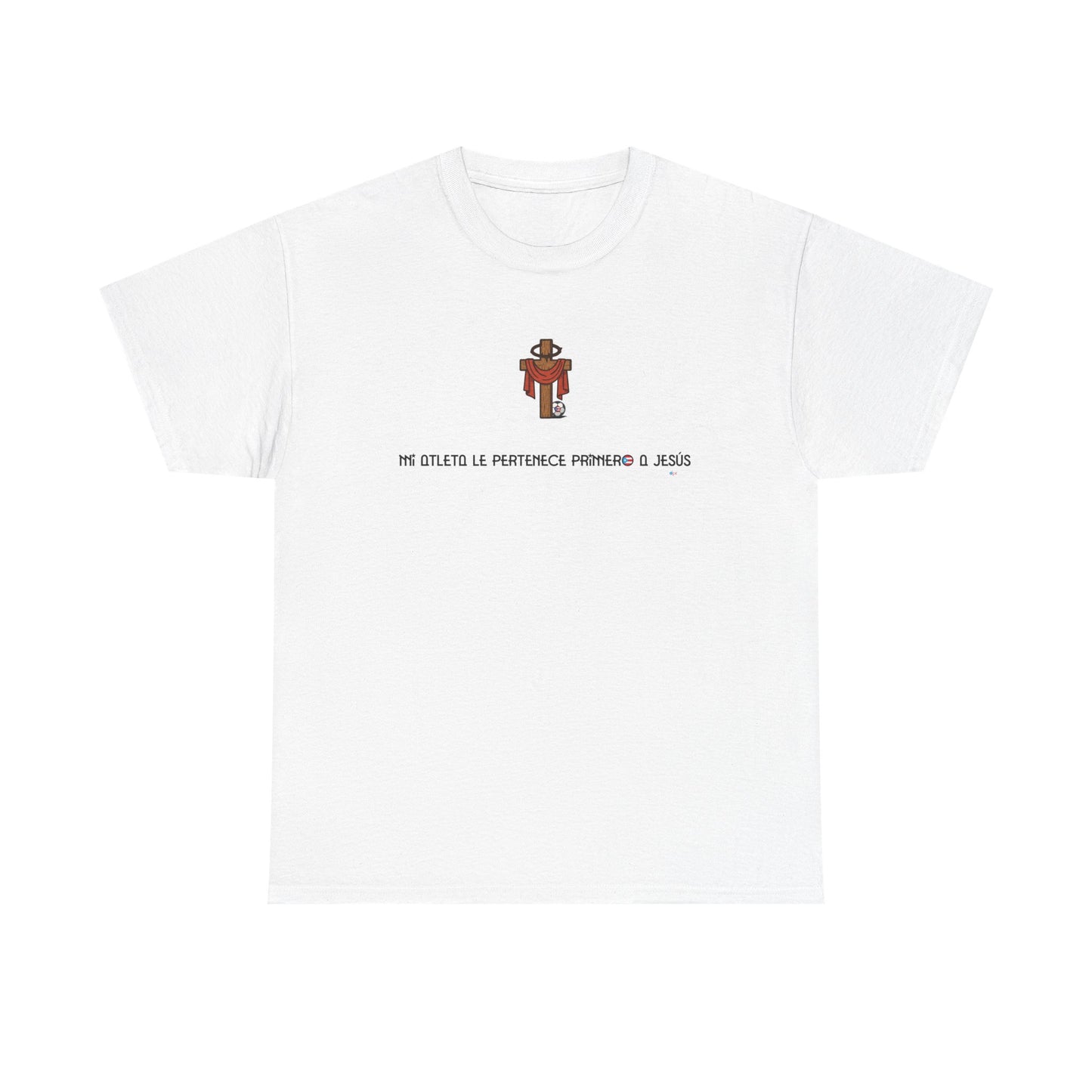 Mi Atleta Pertenece Primero a Jesús | Puerto Rico Faith Cross Soccer ball Unisex Heavy Cotton Tee