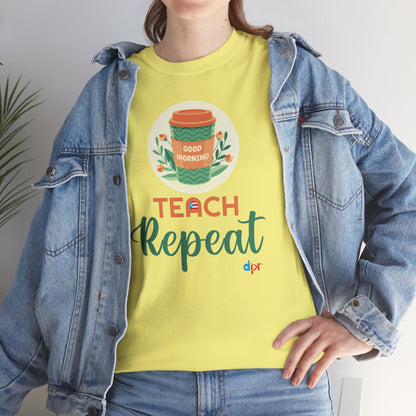 Coffee Teach Repeat - Back to School Boricua Teacher Heavy Cotton Tee