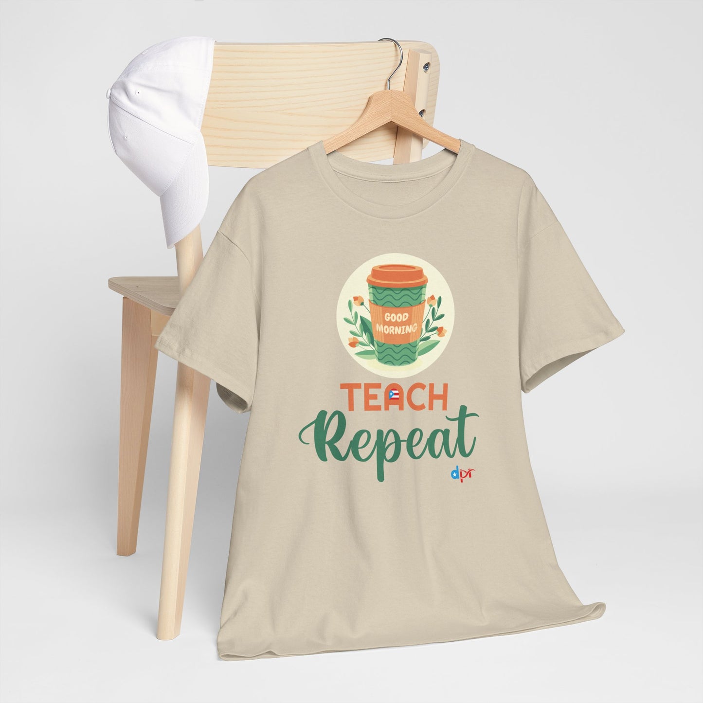 Coffee Teach Repeat - Back to School Boricua Teacher Heavy Cotton Tee