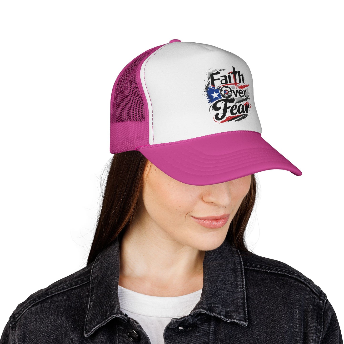 Faith Over Fear Puerto Rican Flag Soccer Ball Trucker Caps FREE SHIPPING