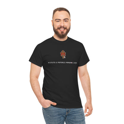 Mi Atleta Pertenece Primero a Jesús | Puerto Rico Faith Cross Soccer ball Unisex Heavy Cotton Tee