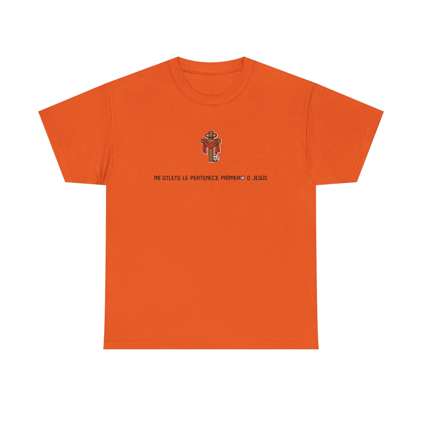 Mi Atleta Pertenece Primero a Jesús | Puerto Rico Faith Cross Soccer ball Unisex Heavy Cotton Tee