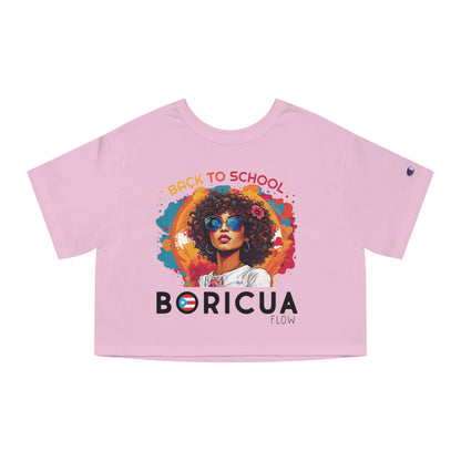 Back To School Boricua Girl Flow Black T Shirt Flowy Cropped Tee