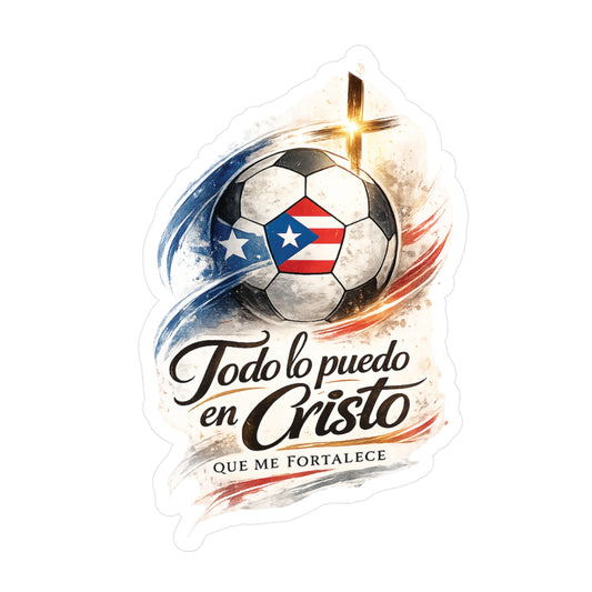 Todo lo puedo en Cristo Puerto Rican Flag Soccer Ball 2 Waterproof Kiss-Cut Vinyl Decal
